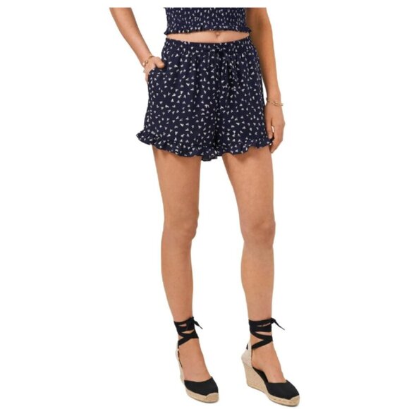 1. State Pants - NWT 1.State Navy Printed Ruffle Hem Short Revolve Size M
